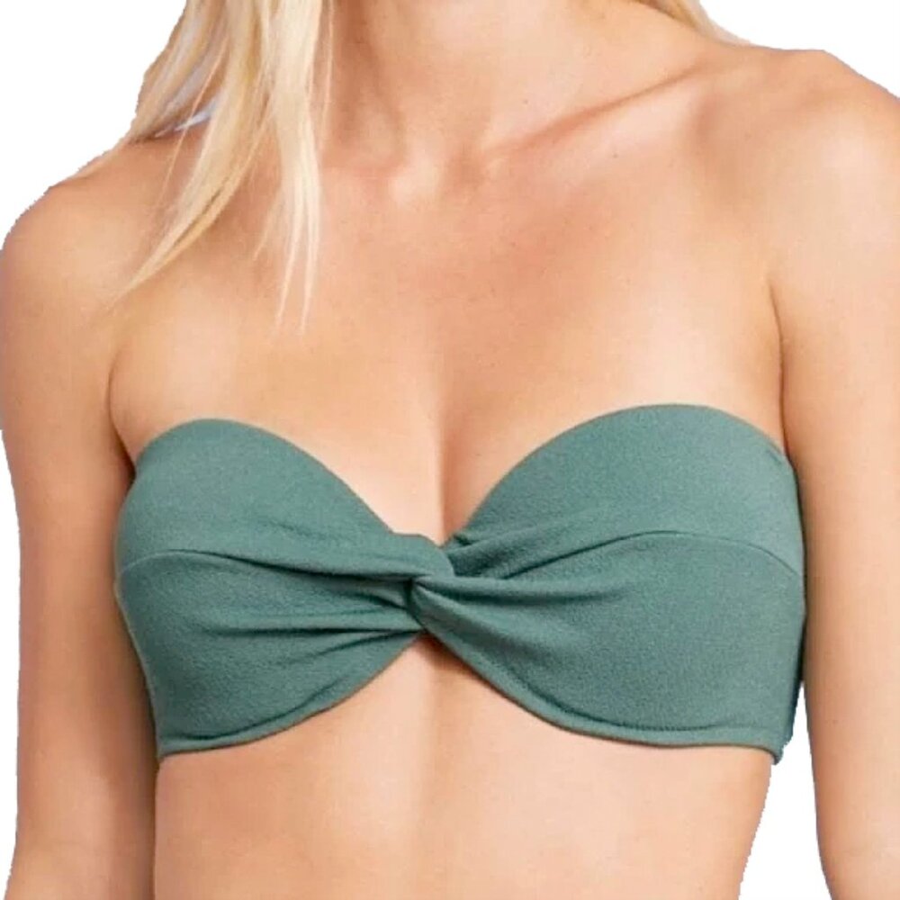 shade & shore | green twisted knot boho bandeau strapless crepe bikini swim top